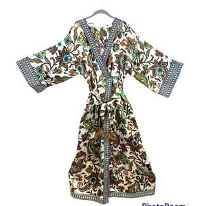 Soft Surroundings Fall Colors Boho Paisley Damask Maxi Kimono Robe Medium